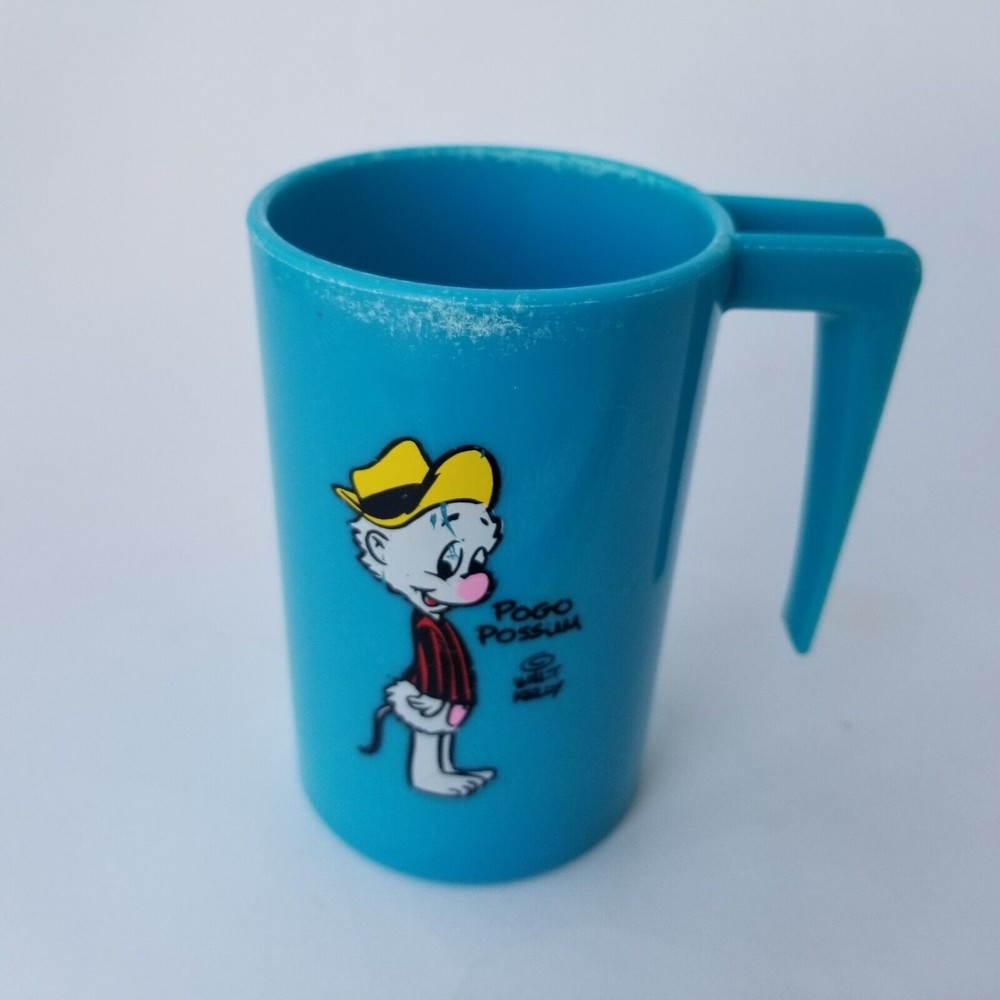 4/$25 Pogo Possum by Walt Kelly Cup Handle Mug Blue Cartoon Comic Vintage